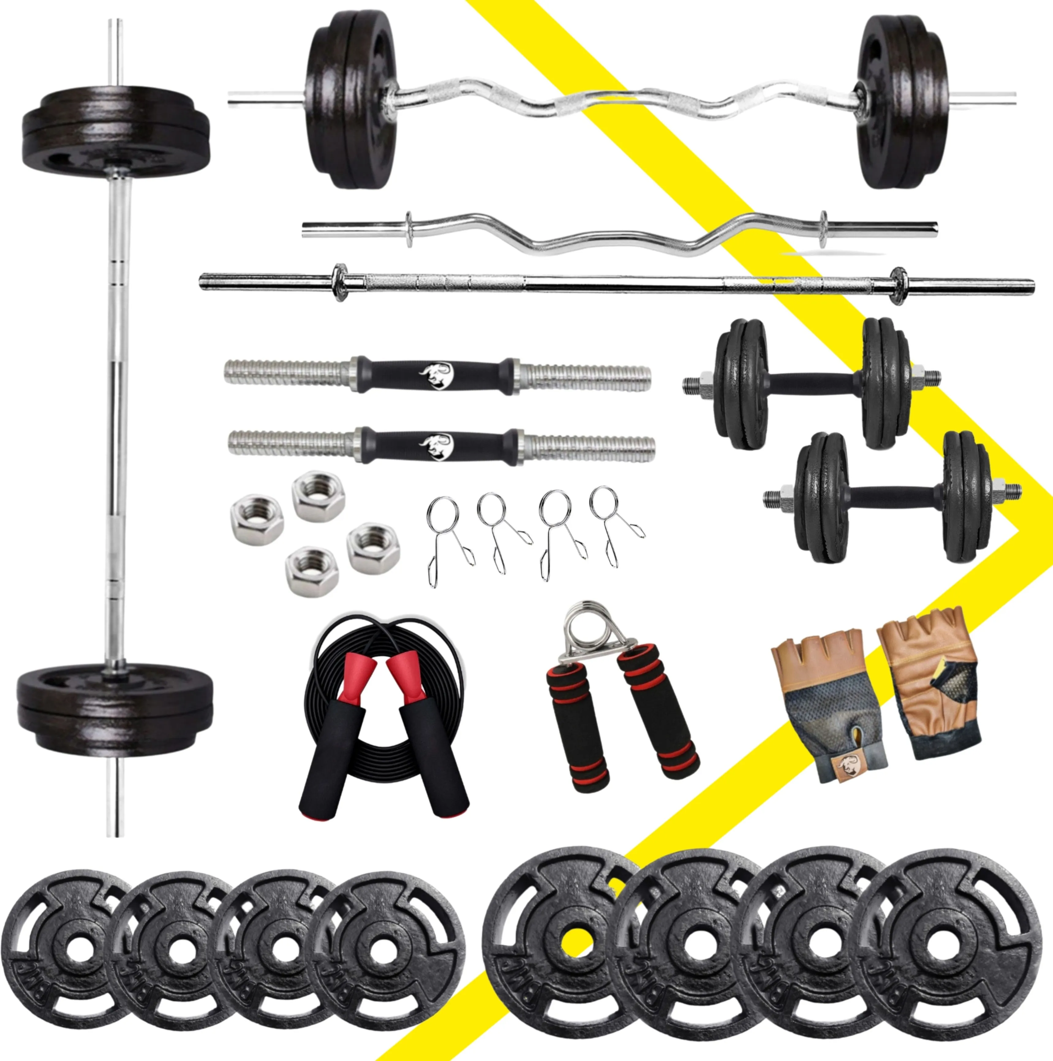 10KG GYM SET 4ft |5Ft Pair Solid Dumbbell |CAST IRON Plates & ACC(25MM)