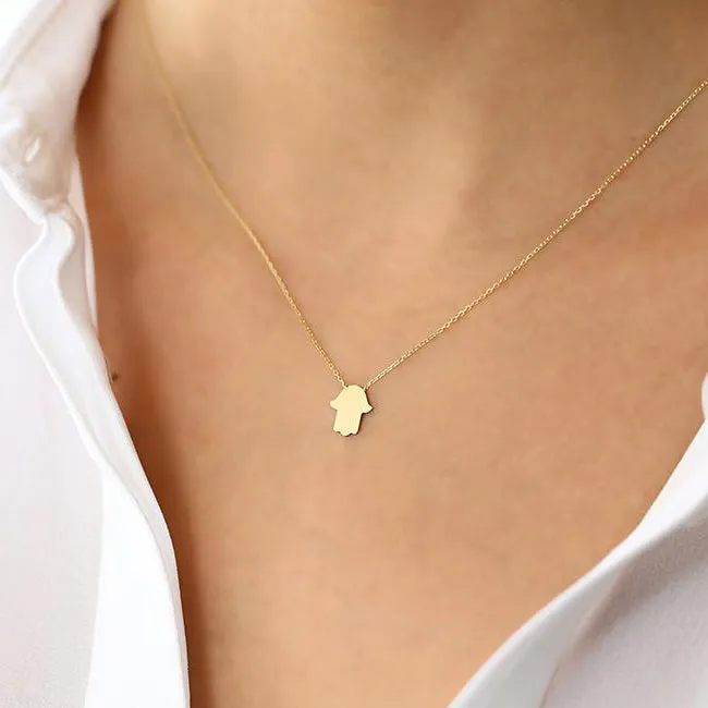 14k Gold Tiny Hamsa Necklace