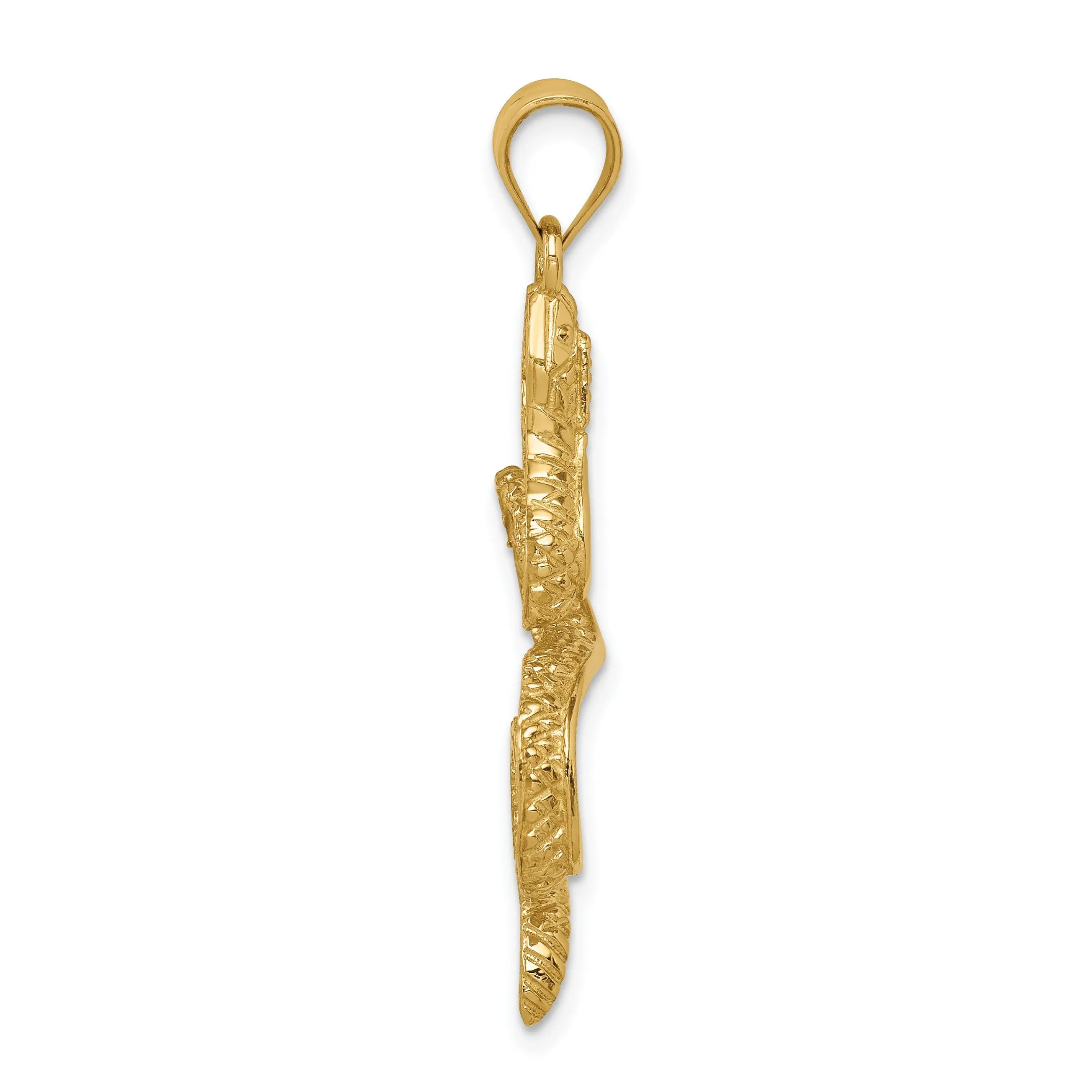 14K Yellow Gold Solid Polished Textured Finish Snake Charm Pendant