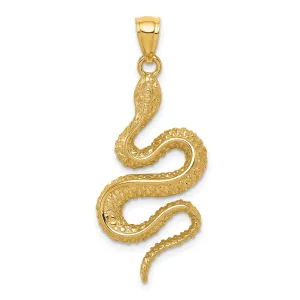 14K Yellow Gold Solid Polished Textured Finish Snake Charm Pendant