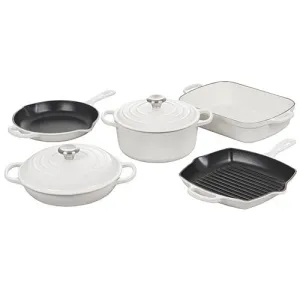 7pc Signature Cast Iron Cookware Set, White