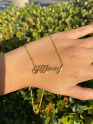 8.5mm Script Custom Name Necklace 14K Solid Gold