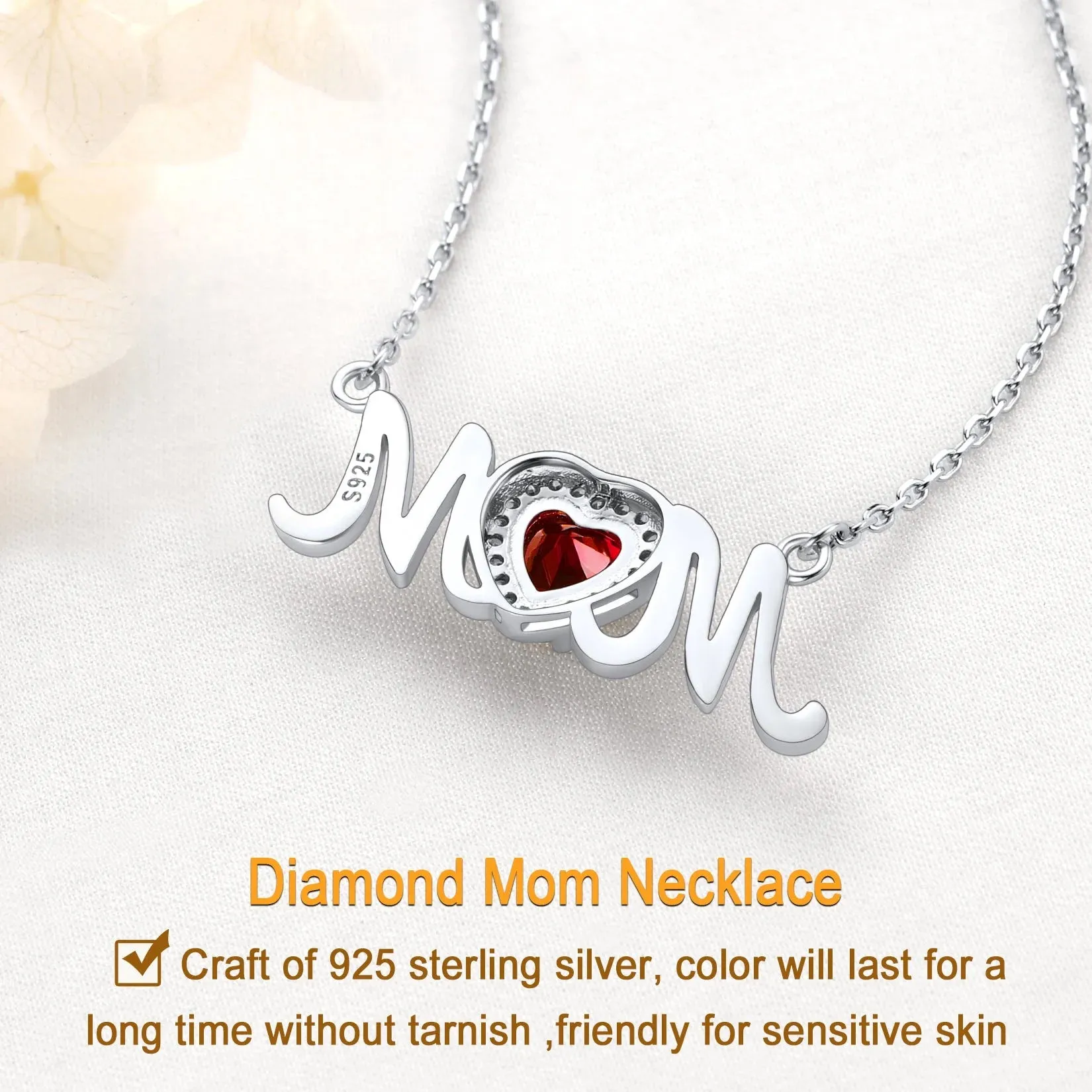 925 Sterling Silver Birthstone Love Heart Mom Necklace Jewelry for Women Mother'S Necklaces Choker Birthday Mothers Day Gift