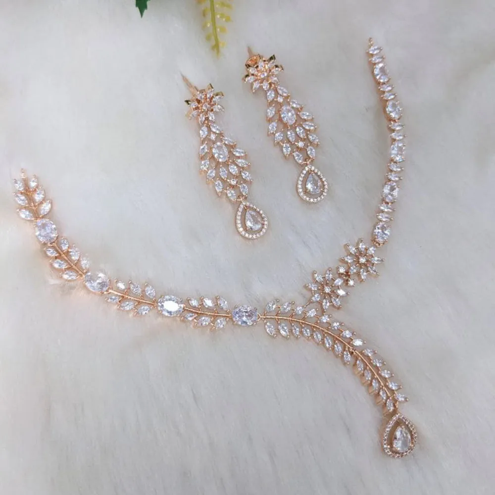 Aamrapali Rose Gold Plated AD Necklace Set