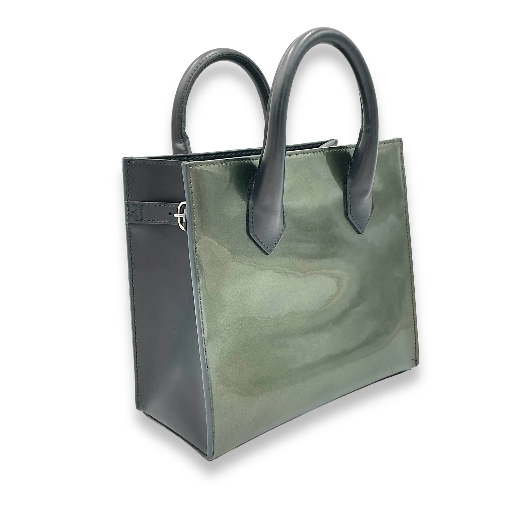 All Afternoon Top Handle Bag Green in Patent Leather, Silver hardware