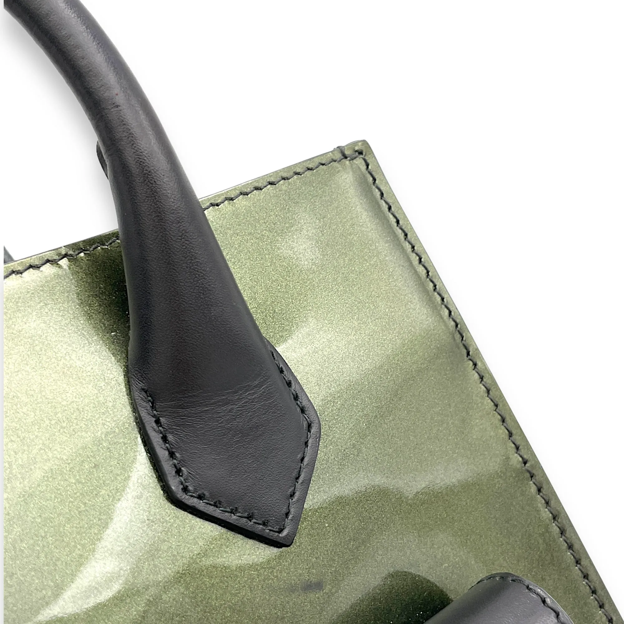 All Afternoon Top Handle Bag Green in Patent Leather, Silver hardware