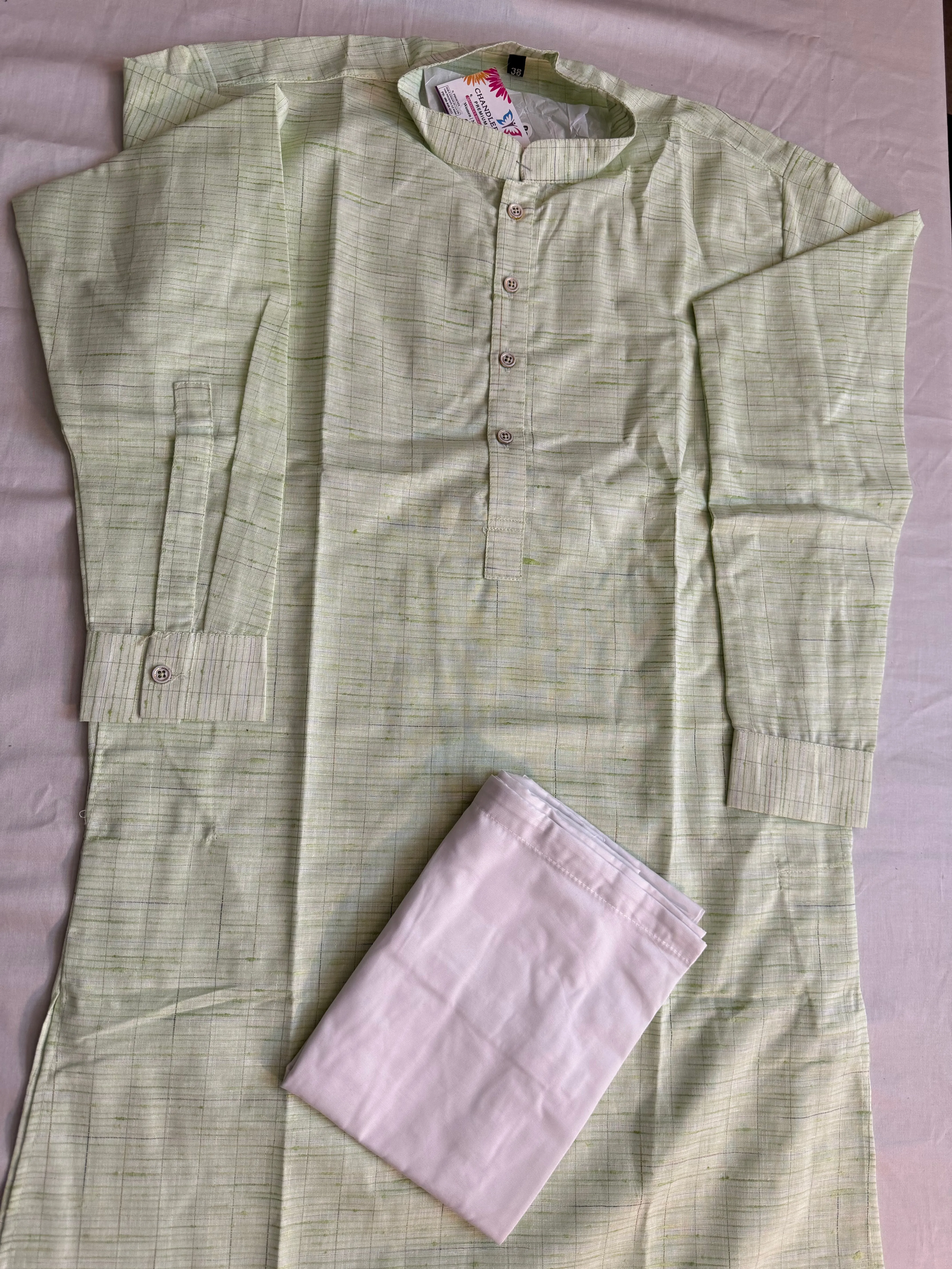 Appealing Green Color Designer Men's Kurta With Pajama Pant