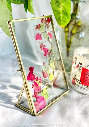 Art India Collections Decorative Vintage Table Photo Frame 5x7", Gifting Photo Frame, Brass and Glass Standing Frame 5x7"