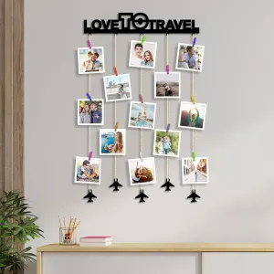 Art Street Love to travel Clip Picture Collage/Hanging Photo Frame Frame Collage Mdf Plaque, Valentine Day Gift - Black - Size - 18.5 x 32 inchs