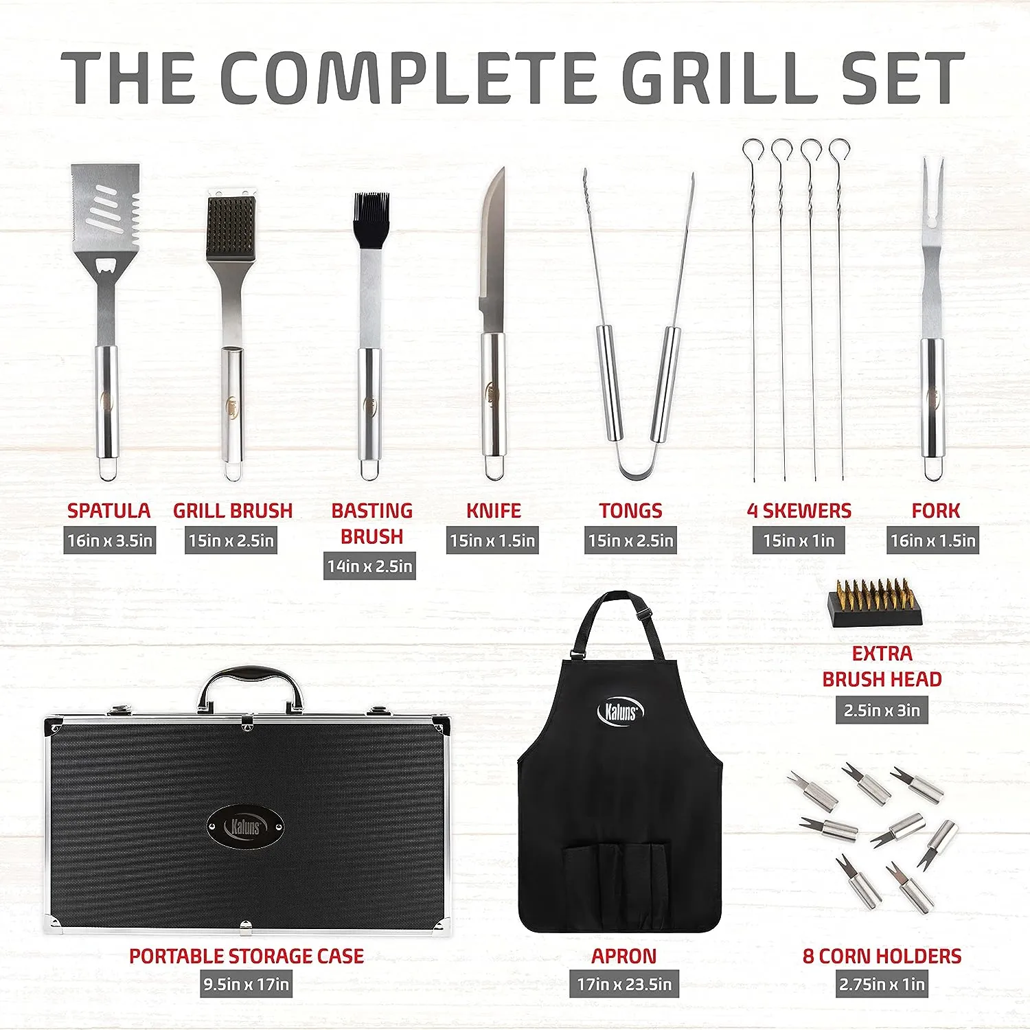 BBQ Grill Accessories, Grilling Accessories for Outdoor Grill, Heavy Duty Stainless Steel Grill Set with Aluminum Case and Apron