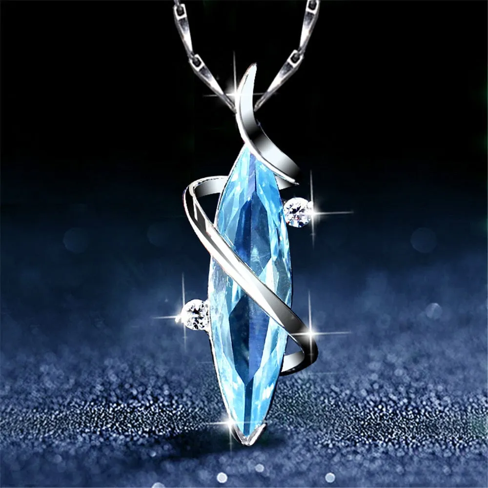 Blue Aquamarine gemstones diamond pendant necklaces