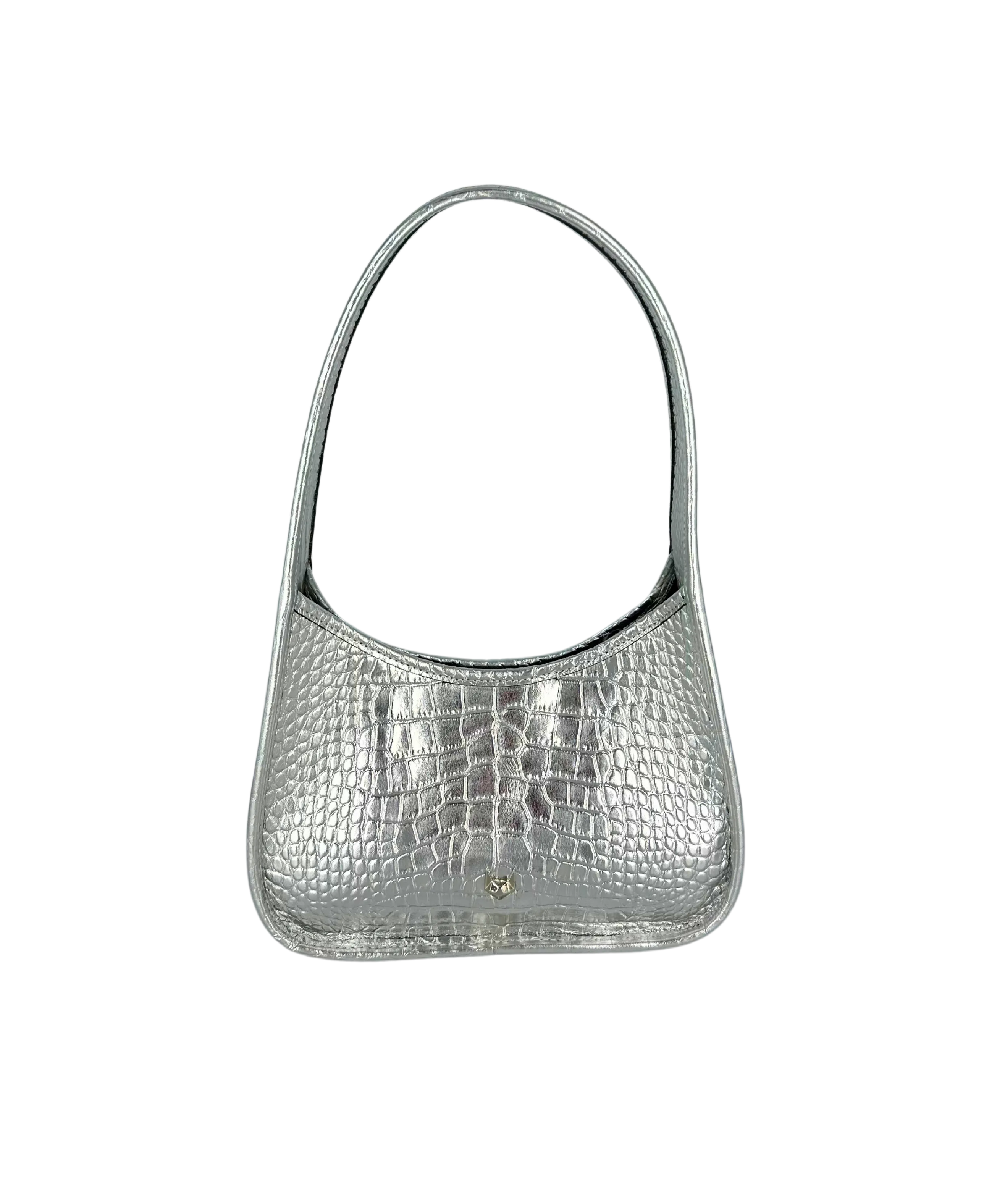 Charlotte Deep Shine Croc Bag - Silver