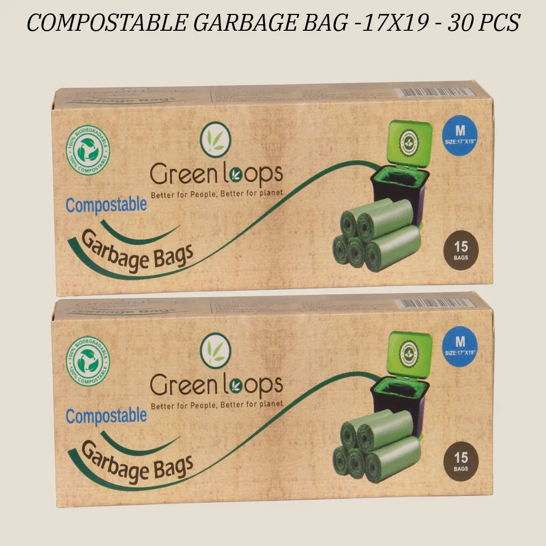 Compostable Garbage Bag Medium Size 17x19" - 30 pcs (Pack of 2 Roll)