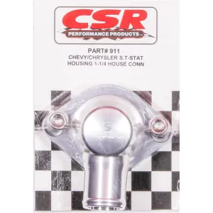 CSR Performance Billet Aluminum 360 Swivel Thermostat Housing - Clear (Silver) Anodized - Chevy Big, SB - 1-1/4" Hose Connection