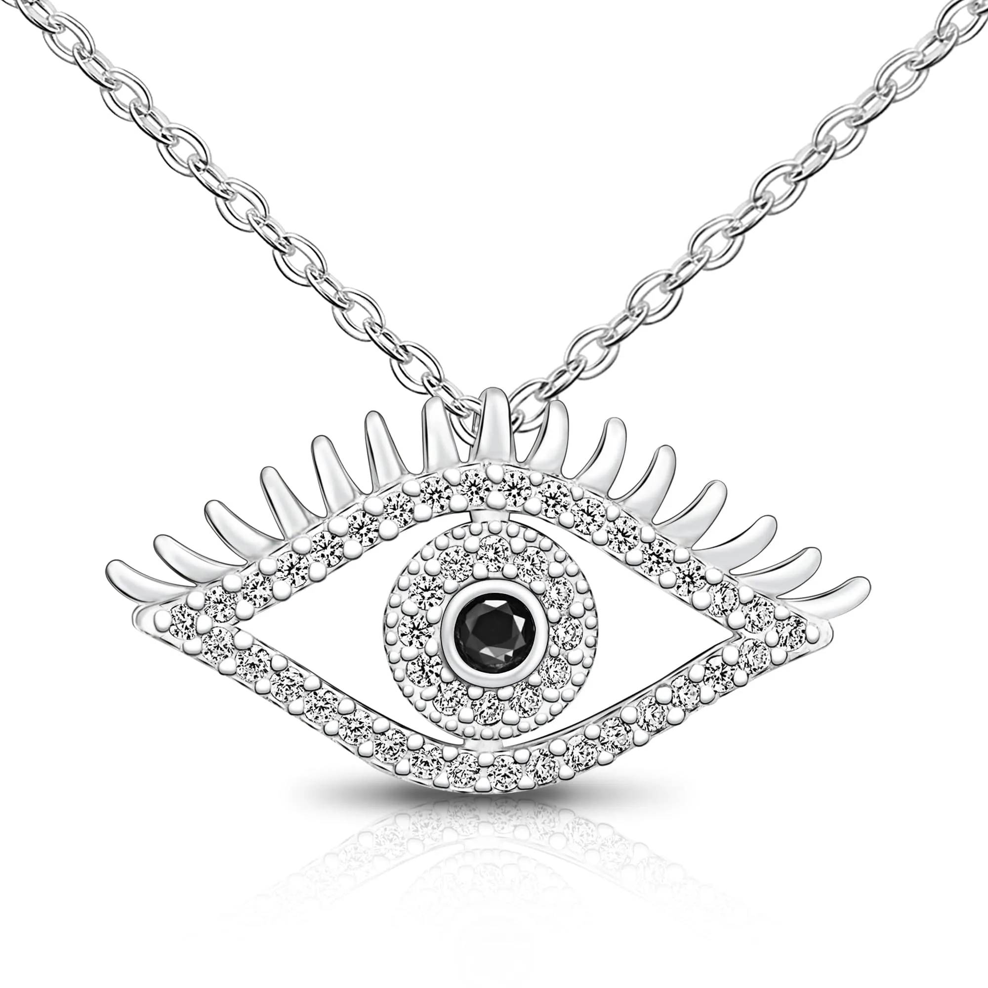 CZ Regal Evil Eye Necklace with Lashes Sterling Silver