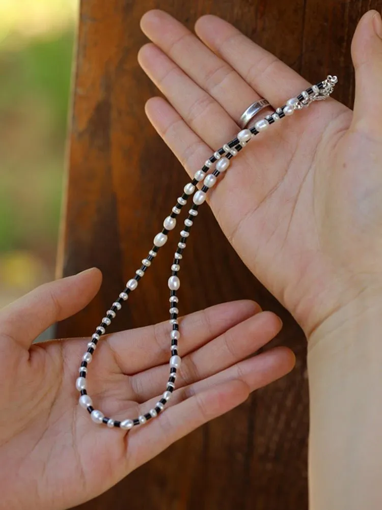 Dark Tide Black and White Pearl Necklace