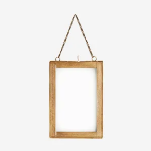 Embossed Antique Brass Hanging Glass Frame - Two Sizes