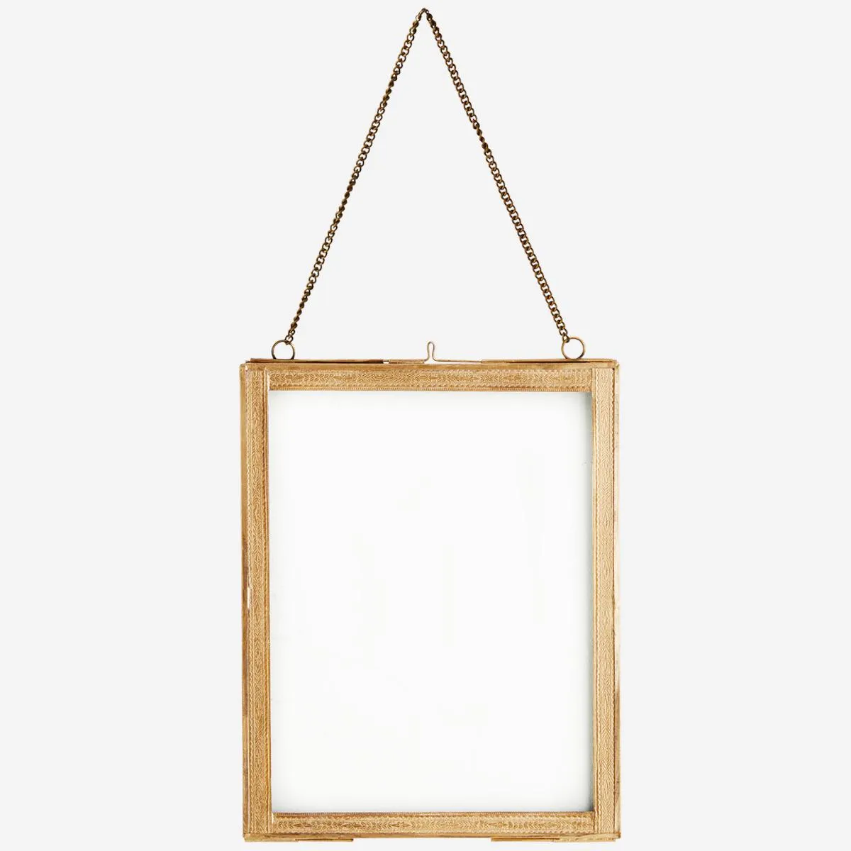 Embossed Antique Brass Hanging Glass Frame - Two Sizes