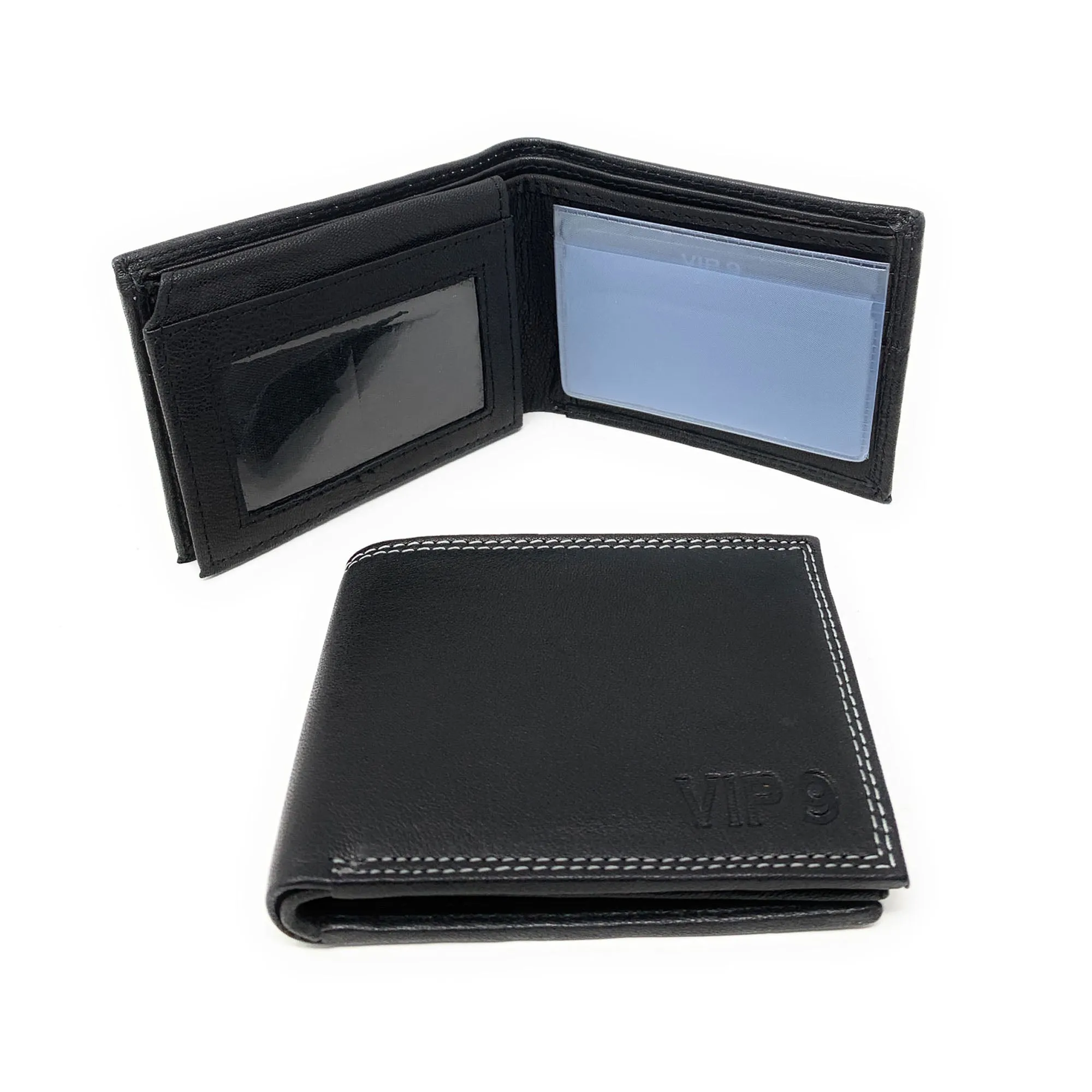 Empire Cove VIP Classic Genuine Leather Slim Bifold Wallets Flip Up ID