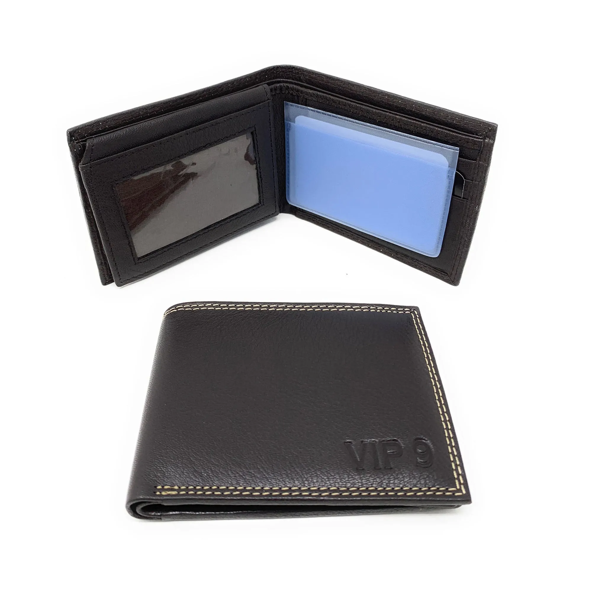 Empire Cove VIP Classic Genuine Leather Slim Bifold Wallets Flip Up ID