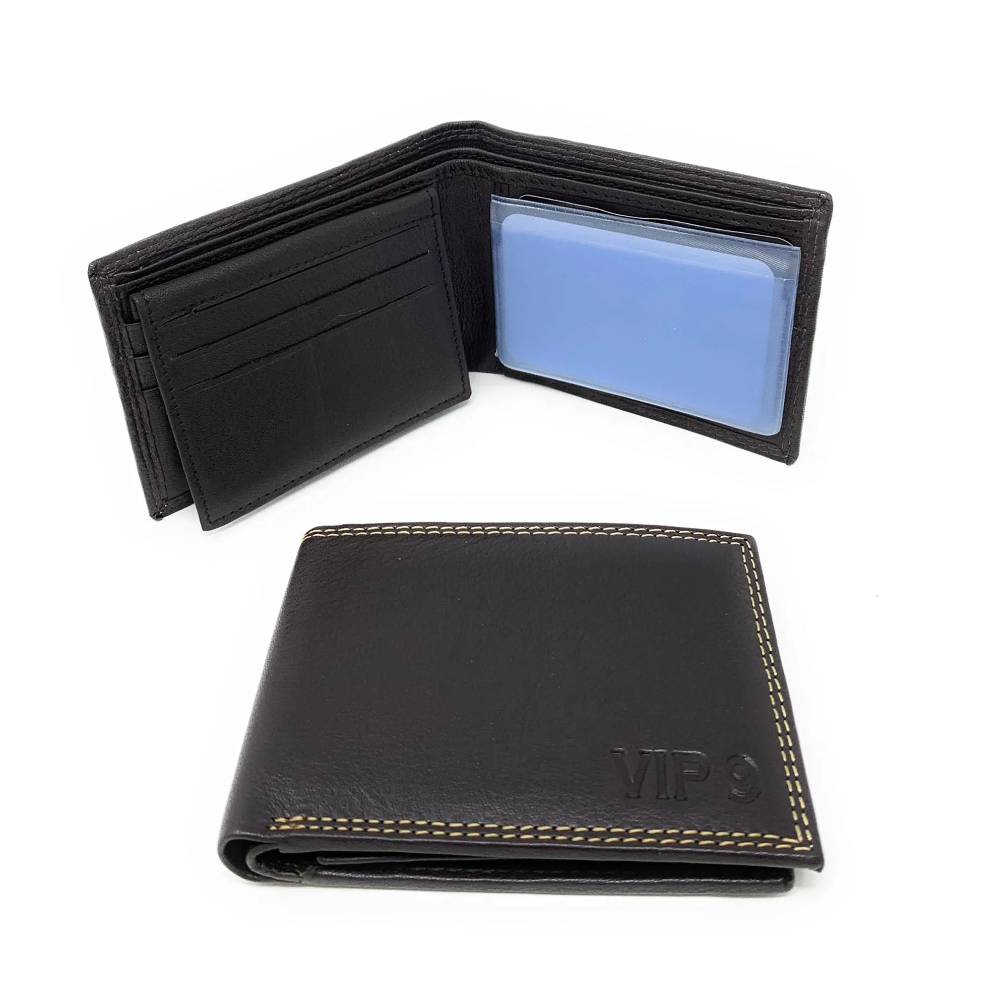 Empire Cove VIP Classic Genuine Leather Slim Bifold Wallets Inside Flip Up ID