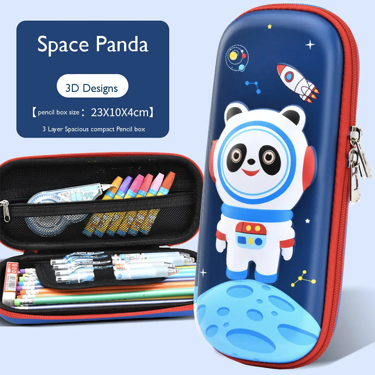 Fancydresswale Pencil Box 3D Pencil Pouch and Stationery Set Large Capacity for Boys and Girls (Space Panda)