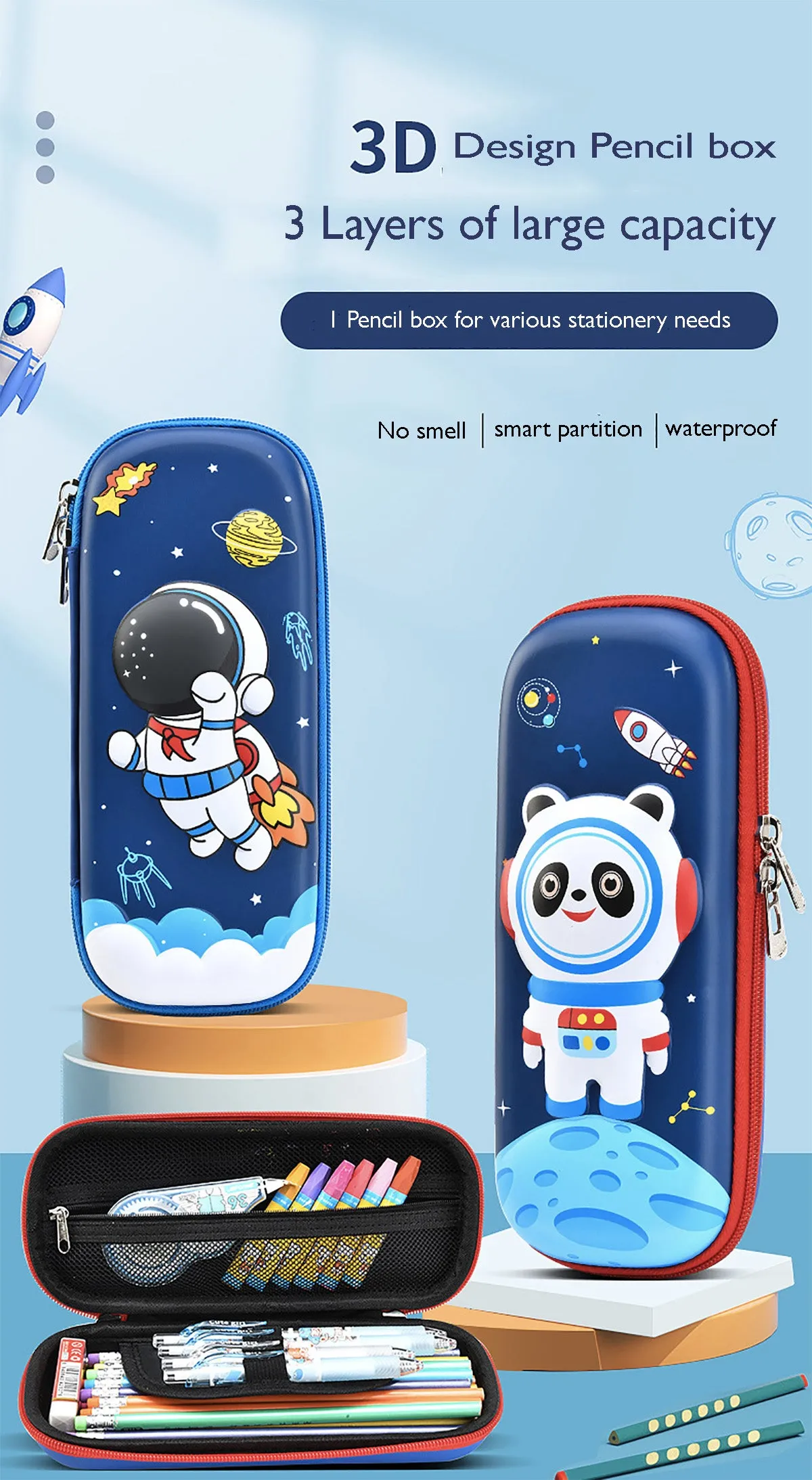 Fancydresswale Pencil Box 3D Pencil Pouch and Stationery Set Large Capacity for Boys and Girls (Space Panda)