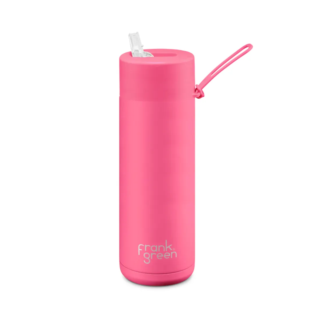 Frank Green Ceramic Reusable Bottle with Straw Lid 20oz / 595ml - Neon Pink