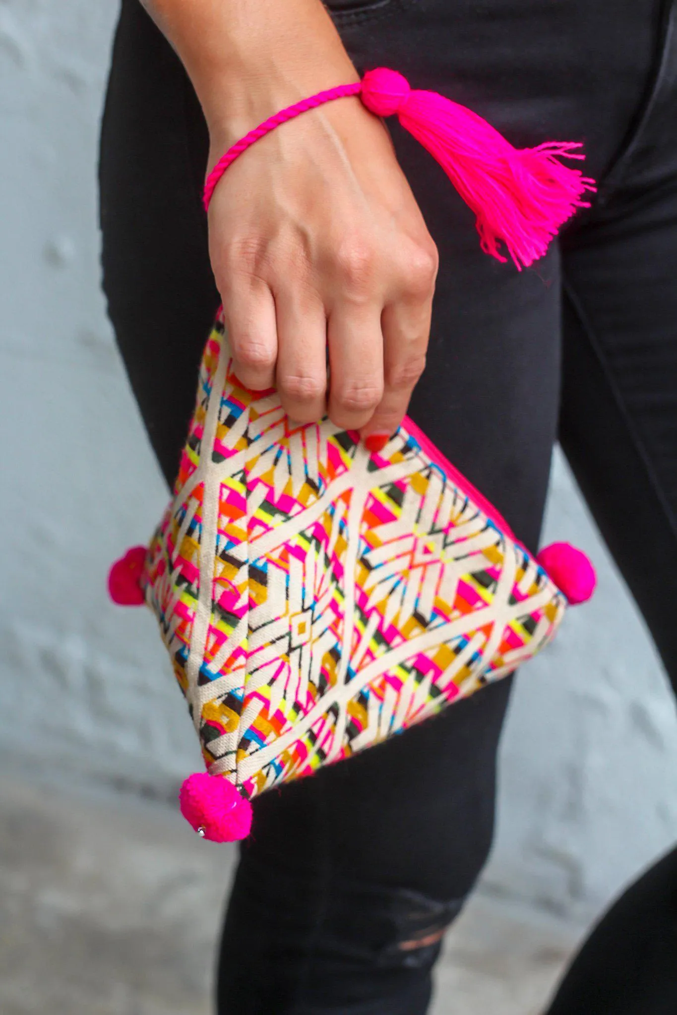 Fuchsia Multi Color Triangular Mini Bag