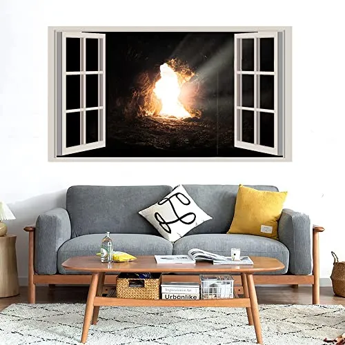 GADGETS WRAP Printed Wall Decal Sticker Fake Window Style Decal (90cm x 50cm) - Cave Sunshine