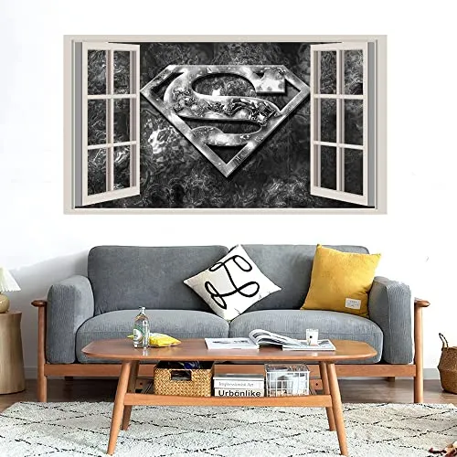 GADGETS WRAP Printed Wall Decal Sticker Fake Window Style Decal (90cm x 50cm) - Superman Black