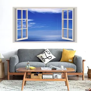 GADGETS WRAP Printed Wall Decal Sticker Fake Window Style Decal (90cm x 50cm) - White Clouds