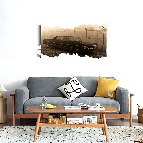 GADGETS WRAP Printed Wall Decal Sticker Scratched Paper Style Wall Decal (90cm x 50cm) - Black Old Car