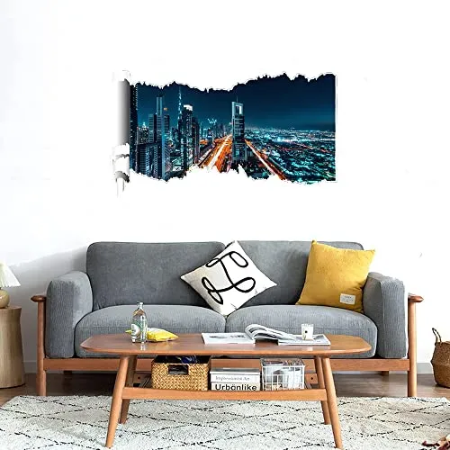 GADGETS WRAP Printed Wall Decal Sticker Scratched Paper Style Wall Decal (90cm x 50cm) - Skyscrapers at Night 4