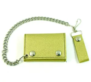 Glitter Vinyl Tri-fold Chain Wallet in Gold