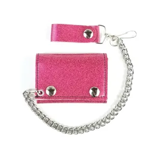 Glitter Vinyl Tri-fold Chain Wallet in Pink