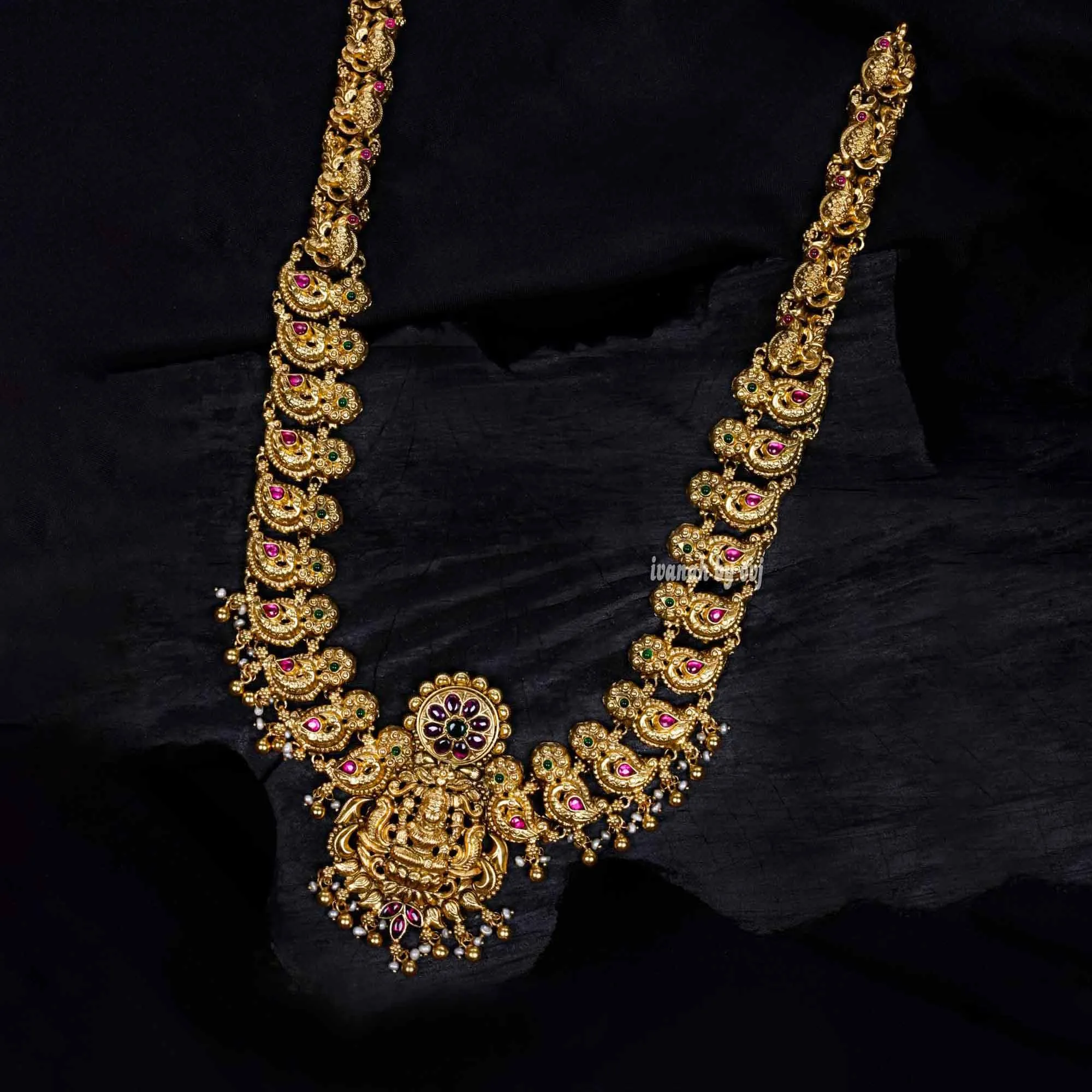 Gold Polish antique annapakshi long necklace