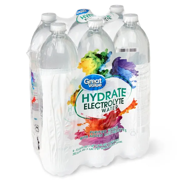 Great Value Hydrate Electrolyte Water, 1L, 6 Count