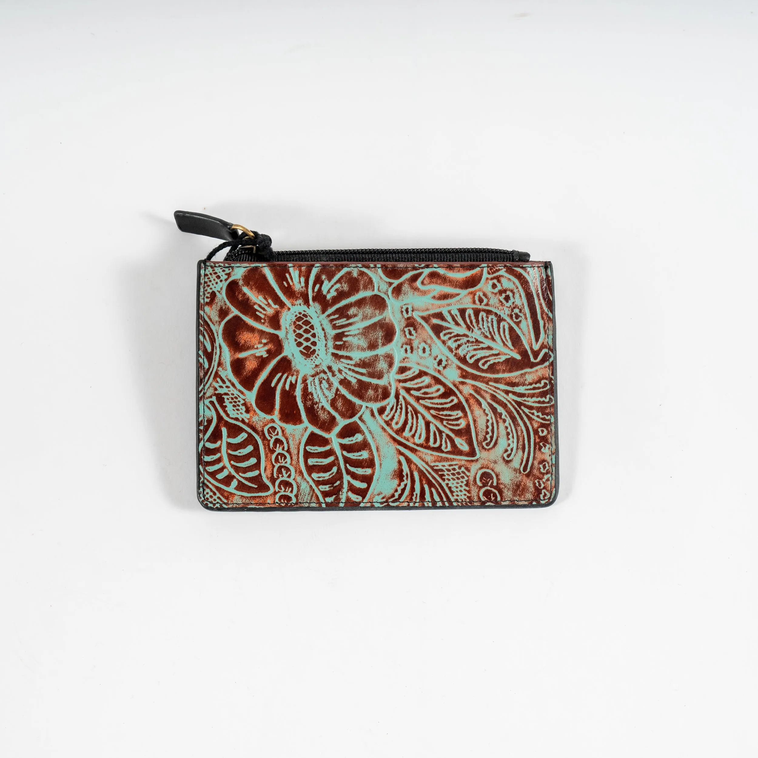 Hand-Tooled Turquoise Credit Card Holder