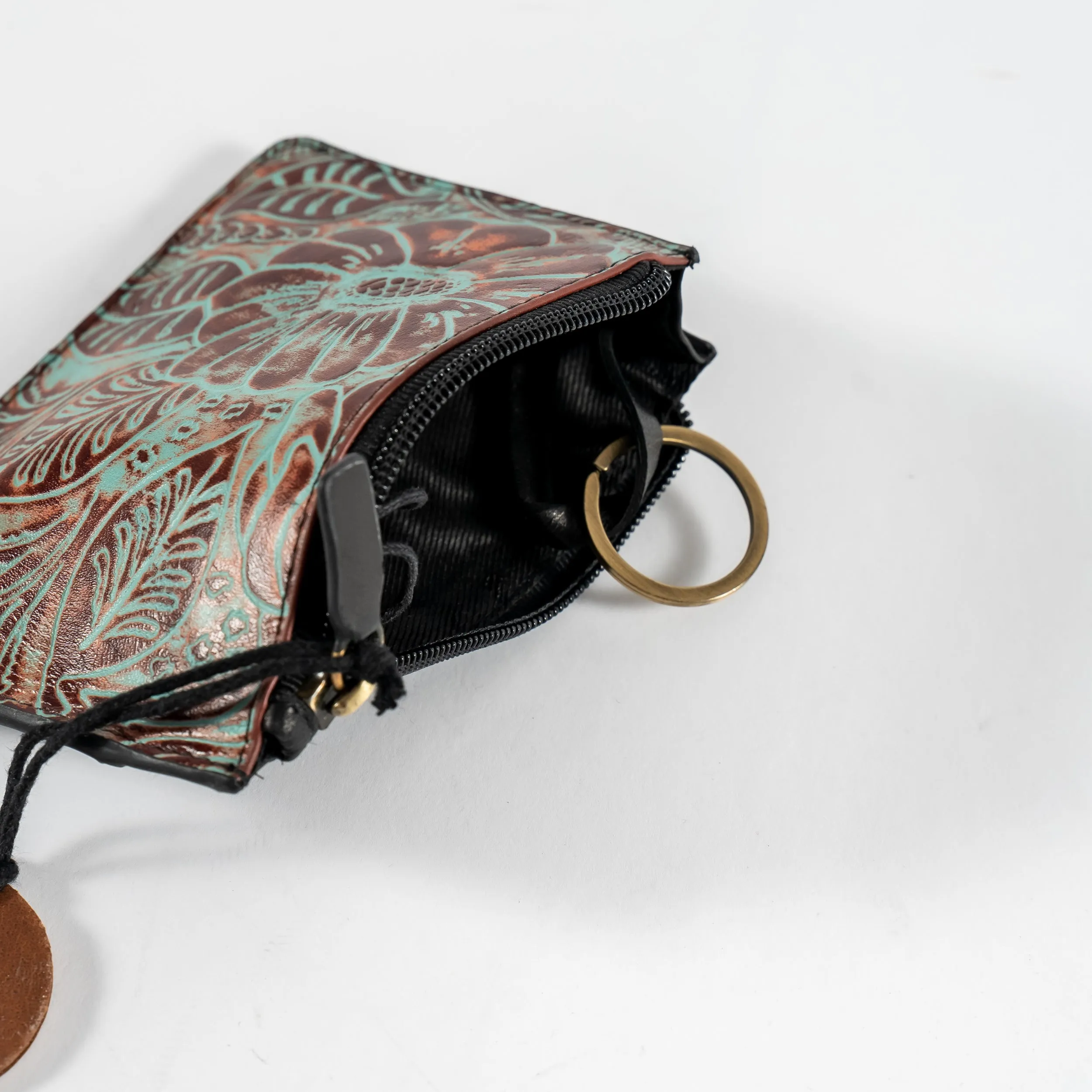 Hand-Tooled Turquoise Credit Card Holder