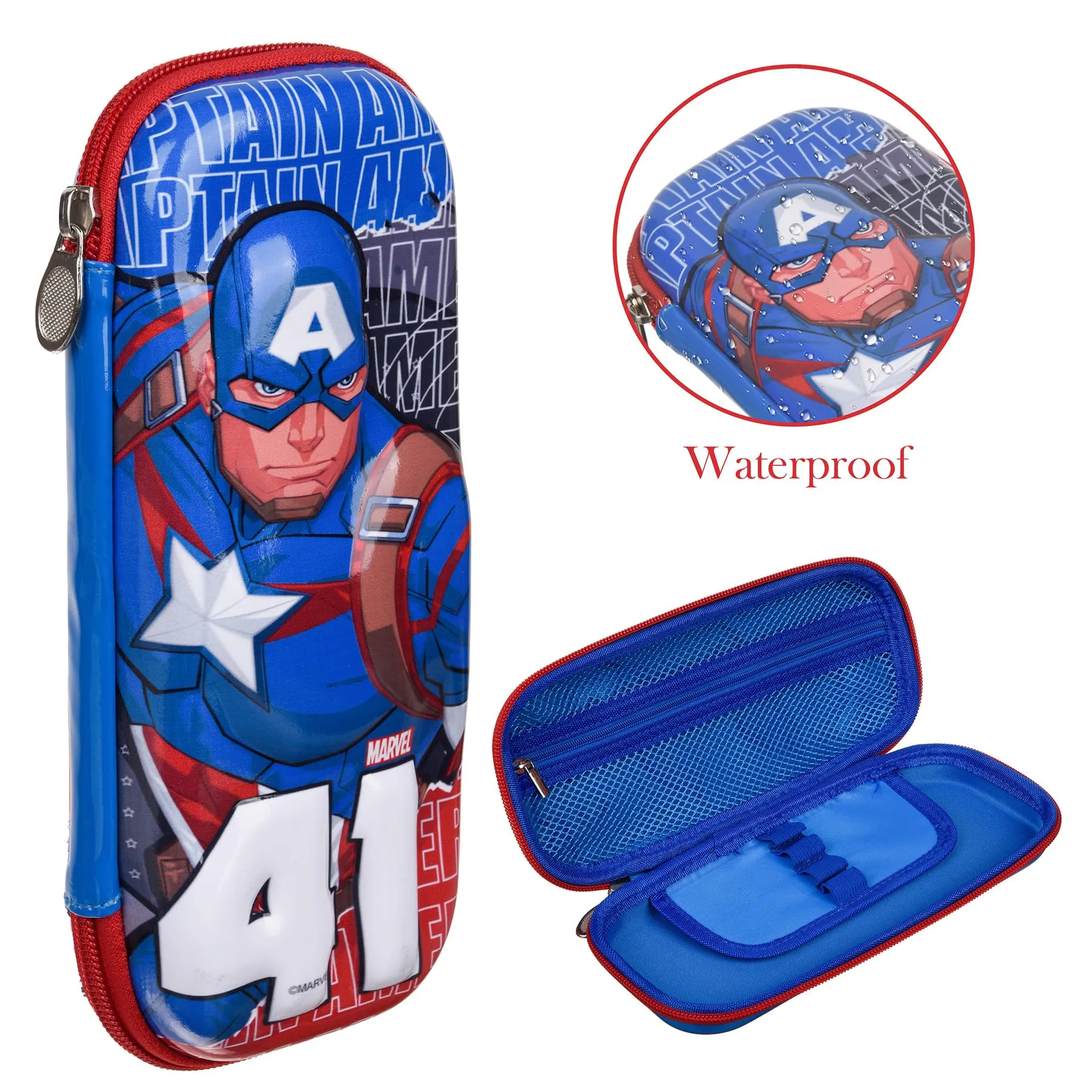 Heart Home Marvel Captain America Pencil Pouch | School Pencil Case for Kids | Pen-Pencil Box for Kids | Geometry Box | Compass Box | School Stationery Supplies | Pack of 3 | Blue