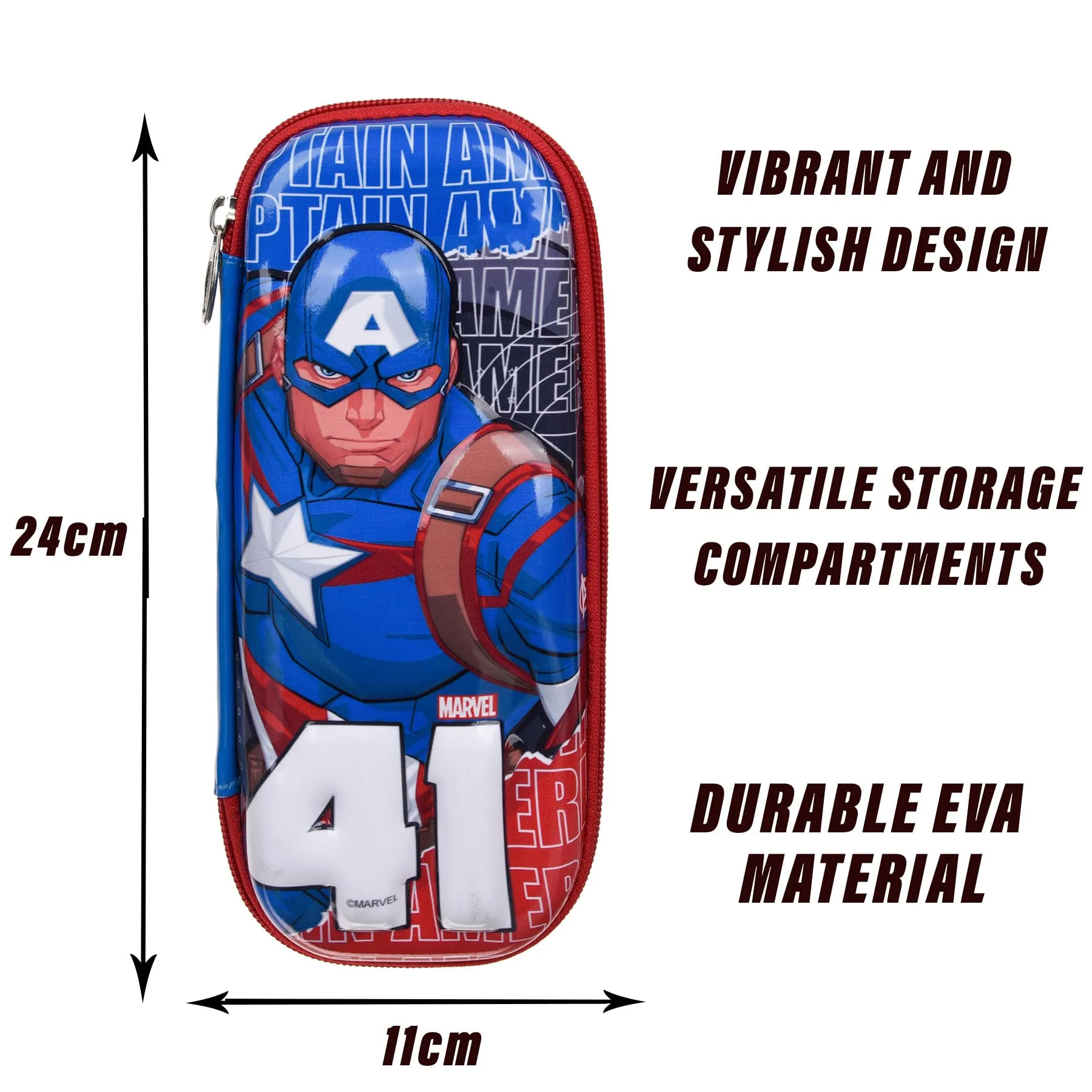 Heart Home Marvel Captain America Pencil Pouch | School Pencil Case for Kids | Pen-Pencil Box for Kids | Geometry Box | Compass Box | School Stationery Supplies | Pack of 3 | Blue