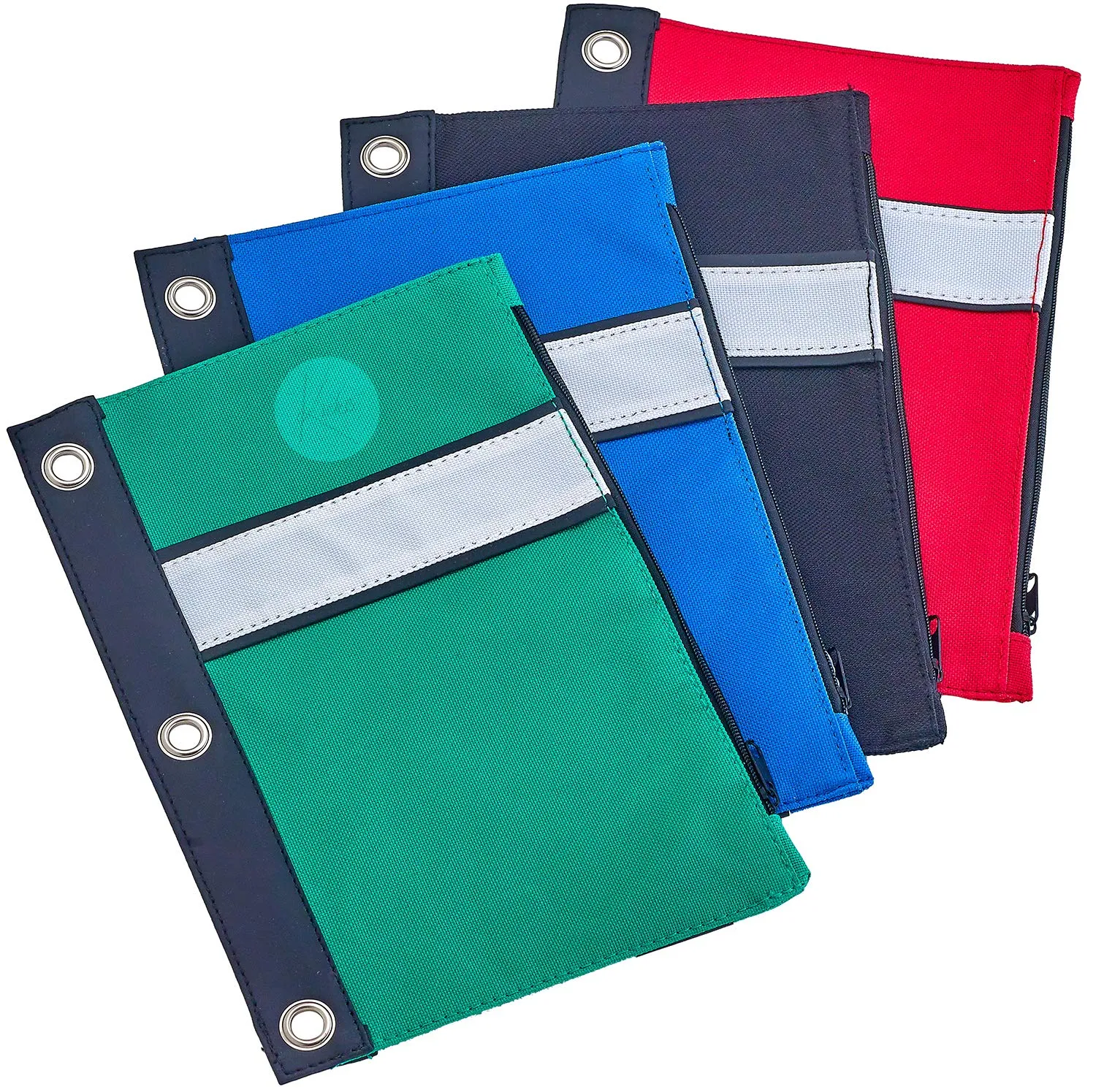 Kicko Pencil Case 3 Ring Pouch - Assorted Basic Colors Binder Pouch - 4 Pack Durable