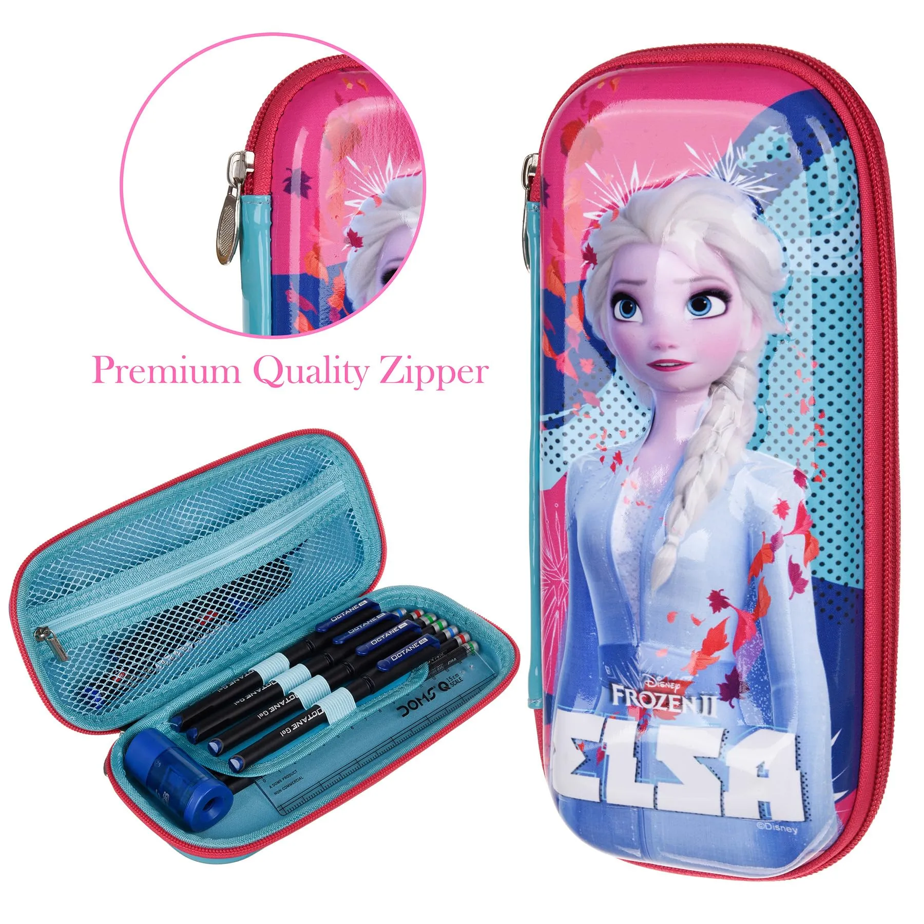 Kuber Industries Disney Frozen-II Pencil Pouch | School Pencil Case for Kids | Pen-Pencil Box for Kids | Geometry Box | Compass Box | School Stationery Supplies | Pack of 3 | Blue