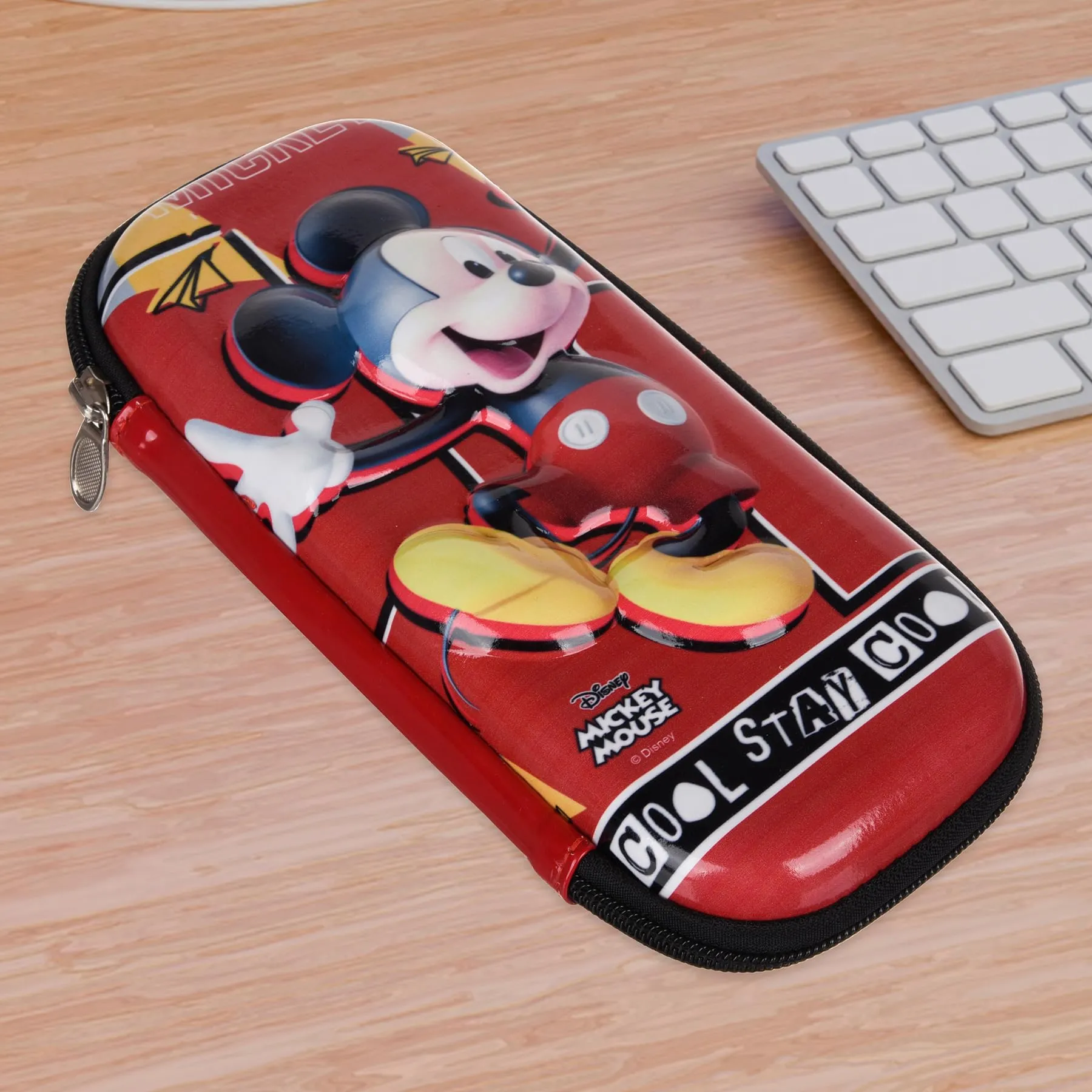 Kuber Industries Disney Mickey Pencil Pouch | School Pencil Case for Kids | Pen-Pencil Box for Kids | Geometry Box | Compass Box | School Stationery Supplies | Red