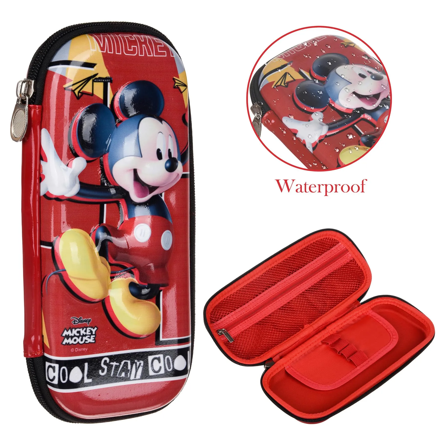 Kuber Industries Disney Mickey Pencil Pouch | School Pencil Case for Kids | Pen-Pencil Box for Kids | Geometry Box | Compass Box | School Stationery Supplies | Red