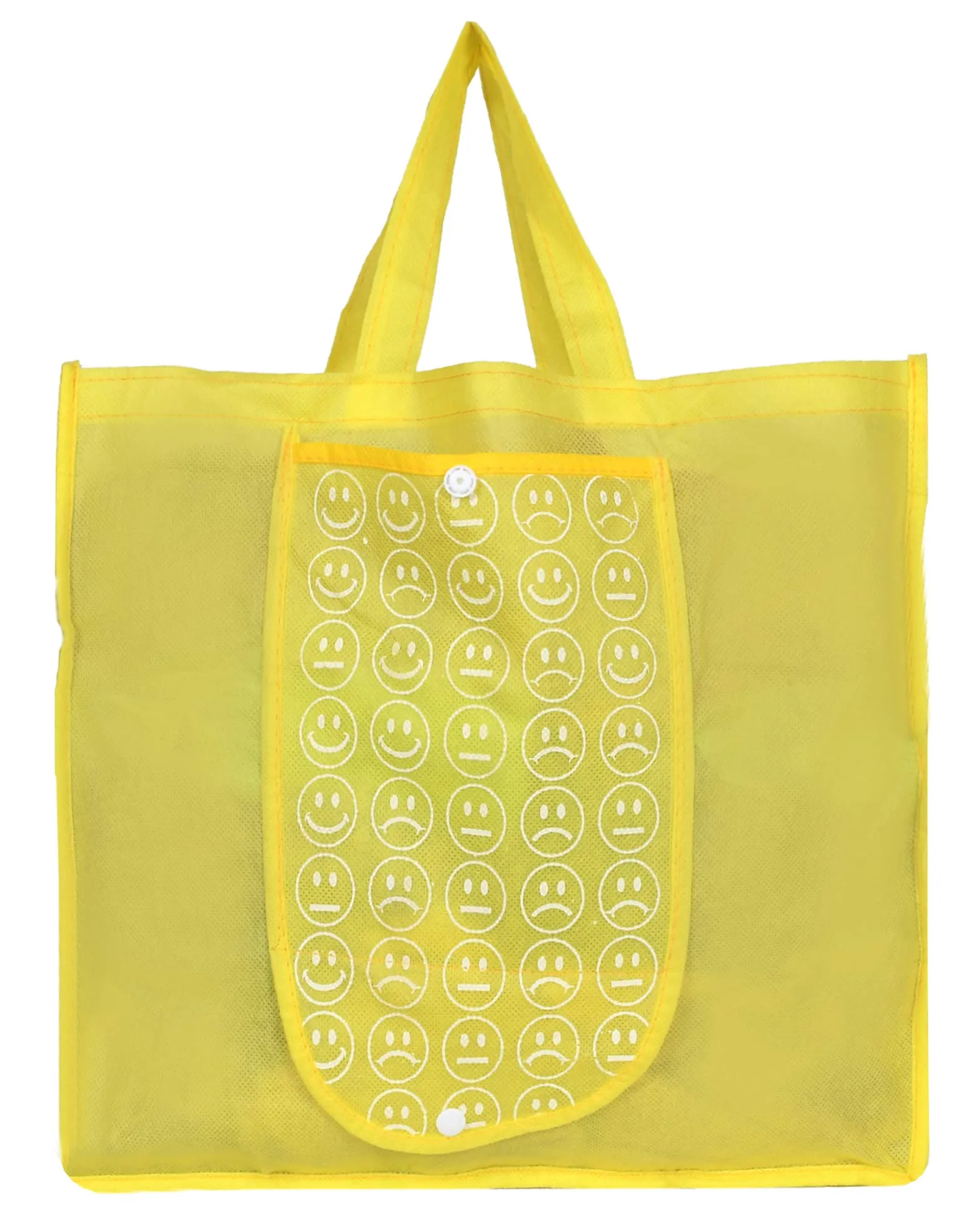 Kuber Industries Foldable Reusable Smiley Printed Shopping Bag with One Small Pocket (Set of 5,Orange & Green & Pink & Yellow & Blue) (HS_36_KUBMART018842)