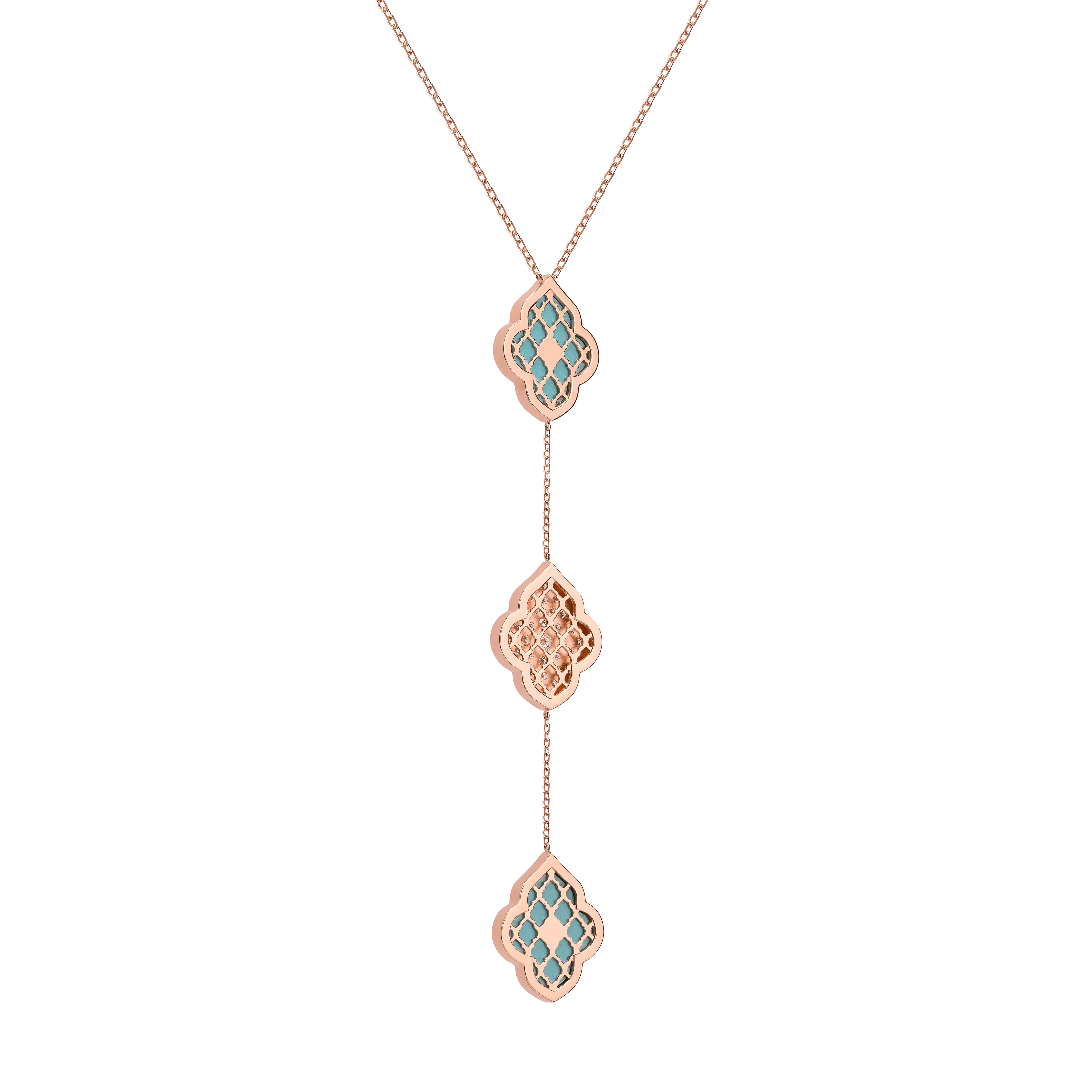 LUCE COLOUR - NECKLACE ROSE GOLD PAVE TURQUOISE & 2 DIAMONDS M