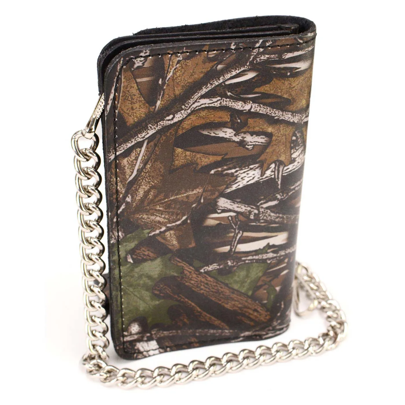 Milwaukee Leather MLW7803 Men's 6” Camouflage Bi-Fold Leather Wallet w/ Anti-Theft Stainless Steel Chain