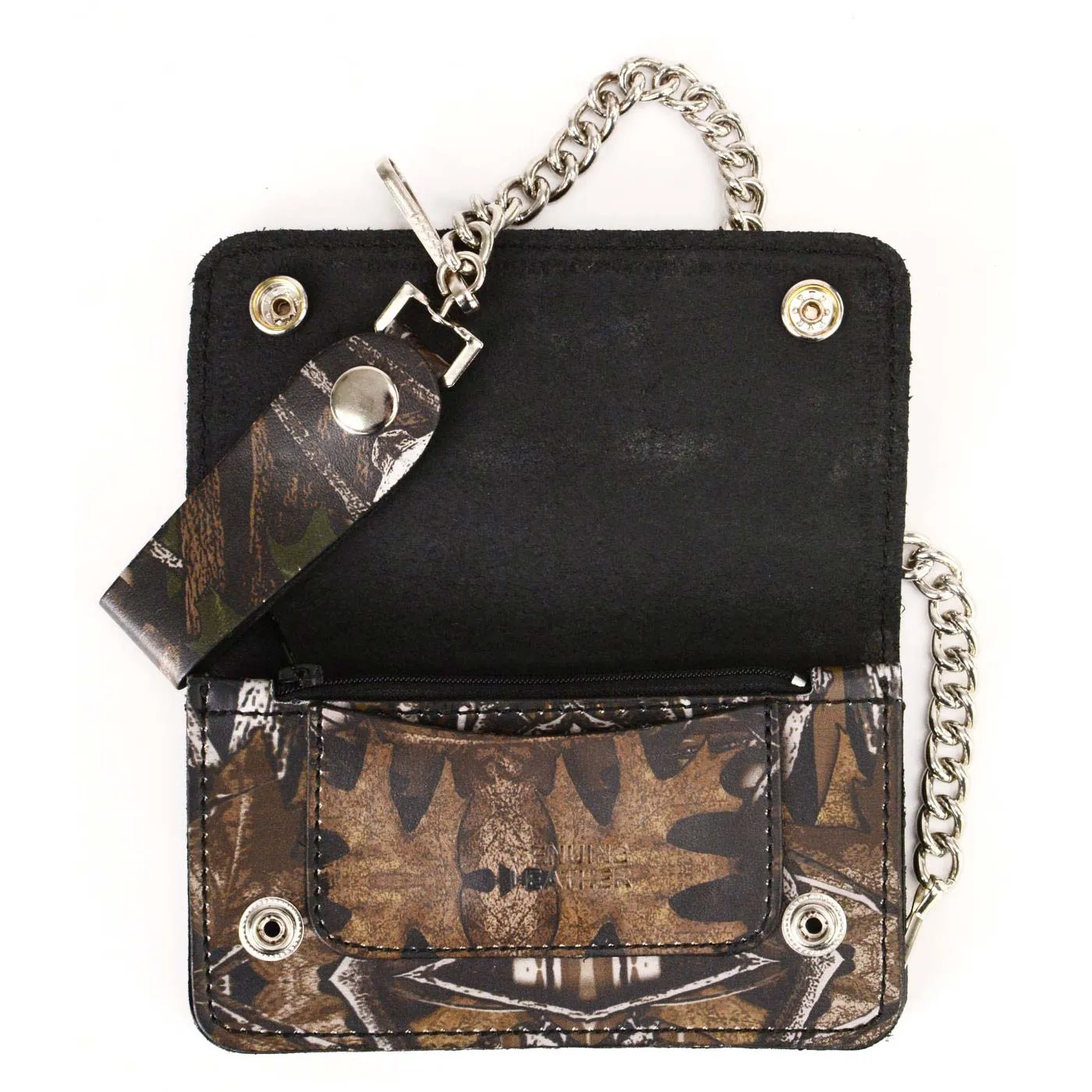 Milwaukee Leather MLW7803 Men's 6” Camouflage Bi-Fold Leather Wallet w/ Anti-Theft Stainless Steel Chain